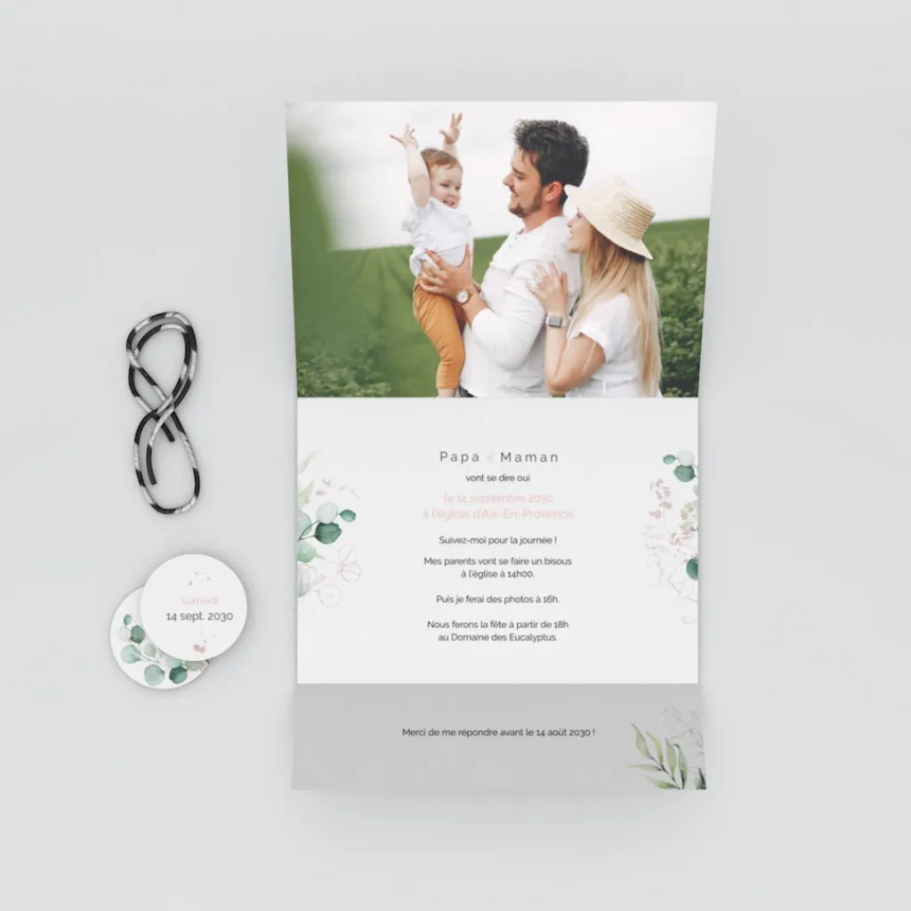 Faire-part Mariage Champêtre^Planet cards Amour et Eucalyptus