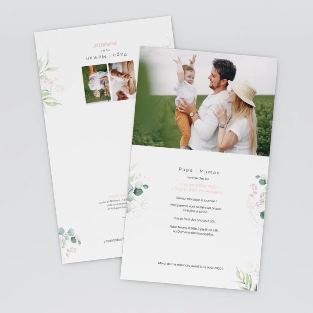 Faire-part Mariage Champêtre^Planet cards Amour et Eucalyptus