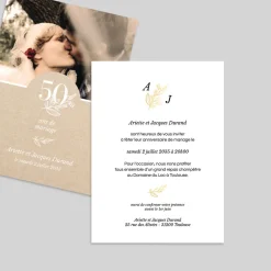 Carte Invitation Noces D'or | Carte Invitation Noces D'or^Planet cards Amour Kraft et Or