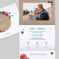 Faire-part Mariage Champêtre^Planet cards Anémones et Eucalyptus