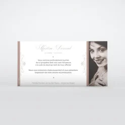Carte Remerciement Décès^Planet cards Arabesques verticales et photo vieillie