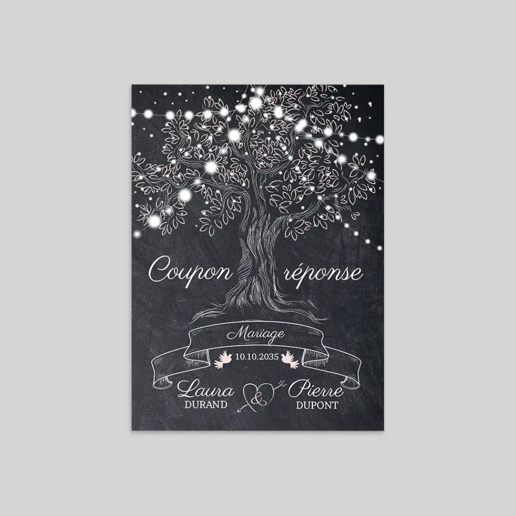 Coupon-réponse Mariage^Planet cards Arbre lumineux