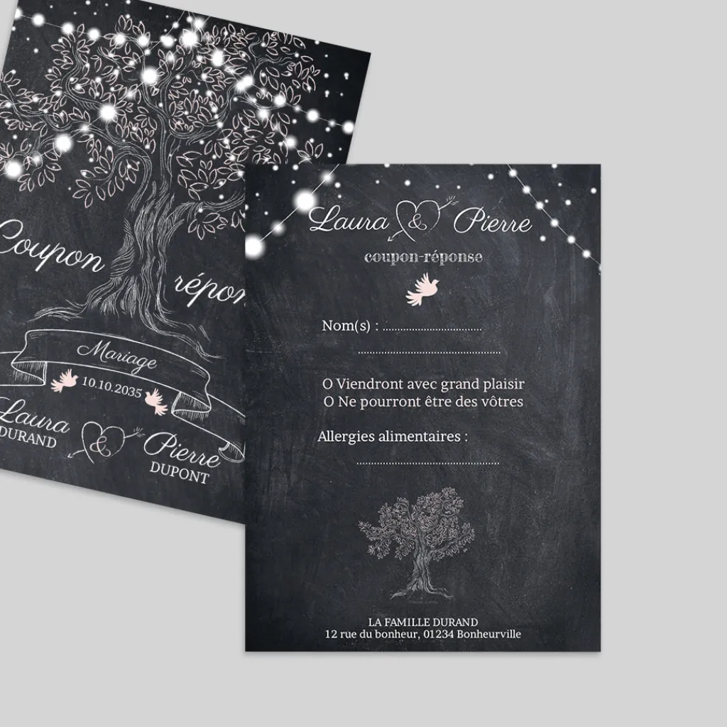 Coupon-réponse Mariage^Planet cards Arbre lumineux
