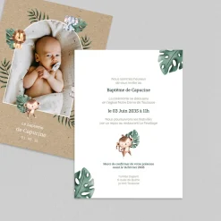 Faire-part Baptême Civil^Planet cards Arche et Animaux de la Jungle
