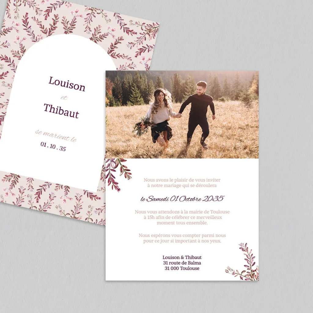 Faire-part Mariage Champêtre^Planet cards Arche et Bruyère