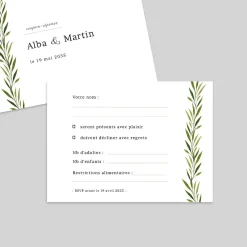 Coupon-réponse Mariage^Planet cards Arche et Feuillage