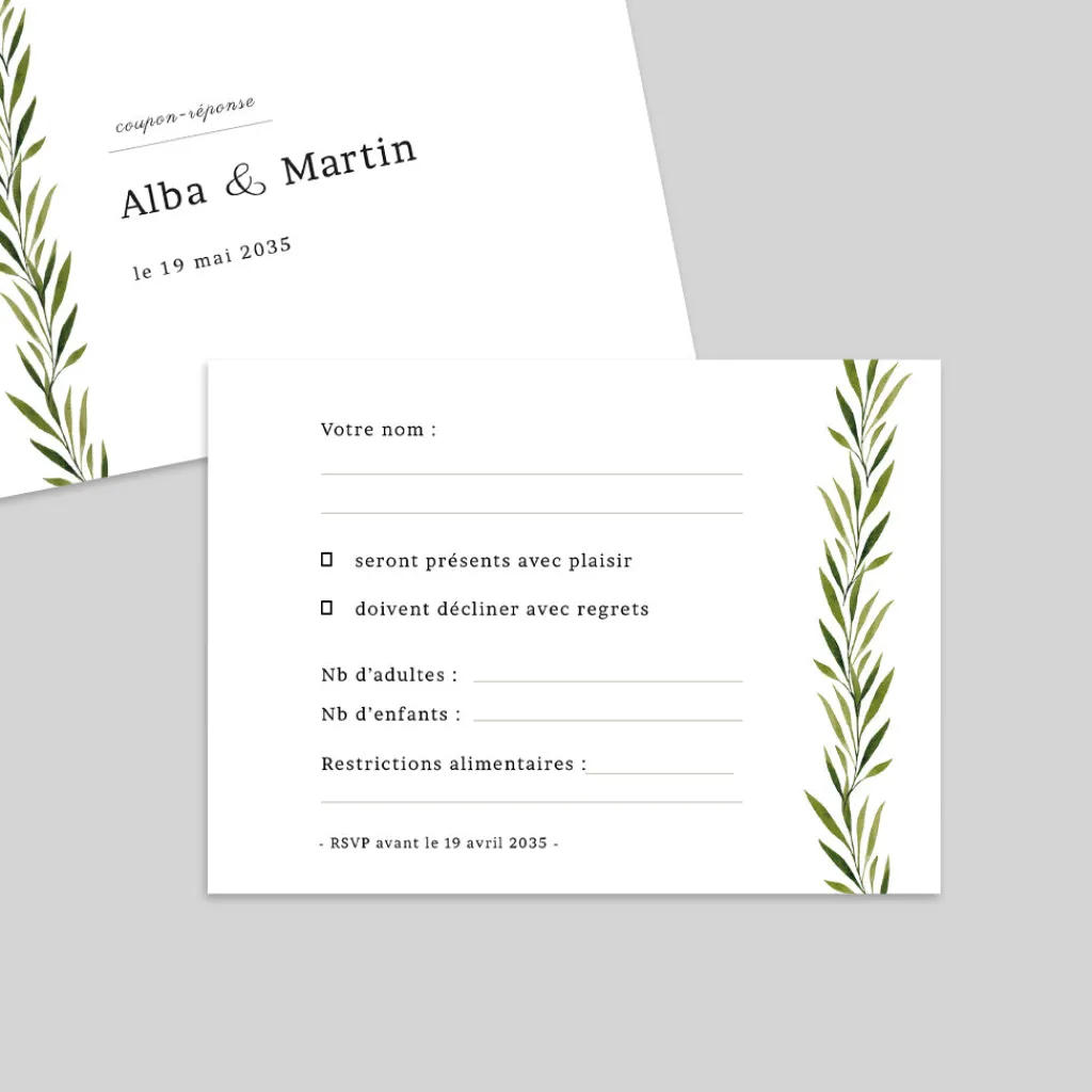 Coupon-réponse Mariage^Planet cards Arche et Feuillage
