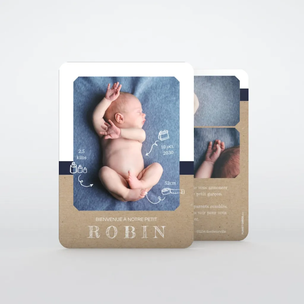 Faire-part Naissance Garçon^Planet cards Bandes et Kraft
