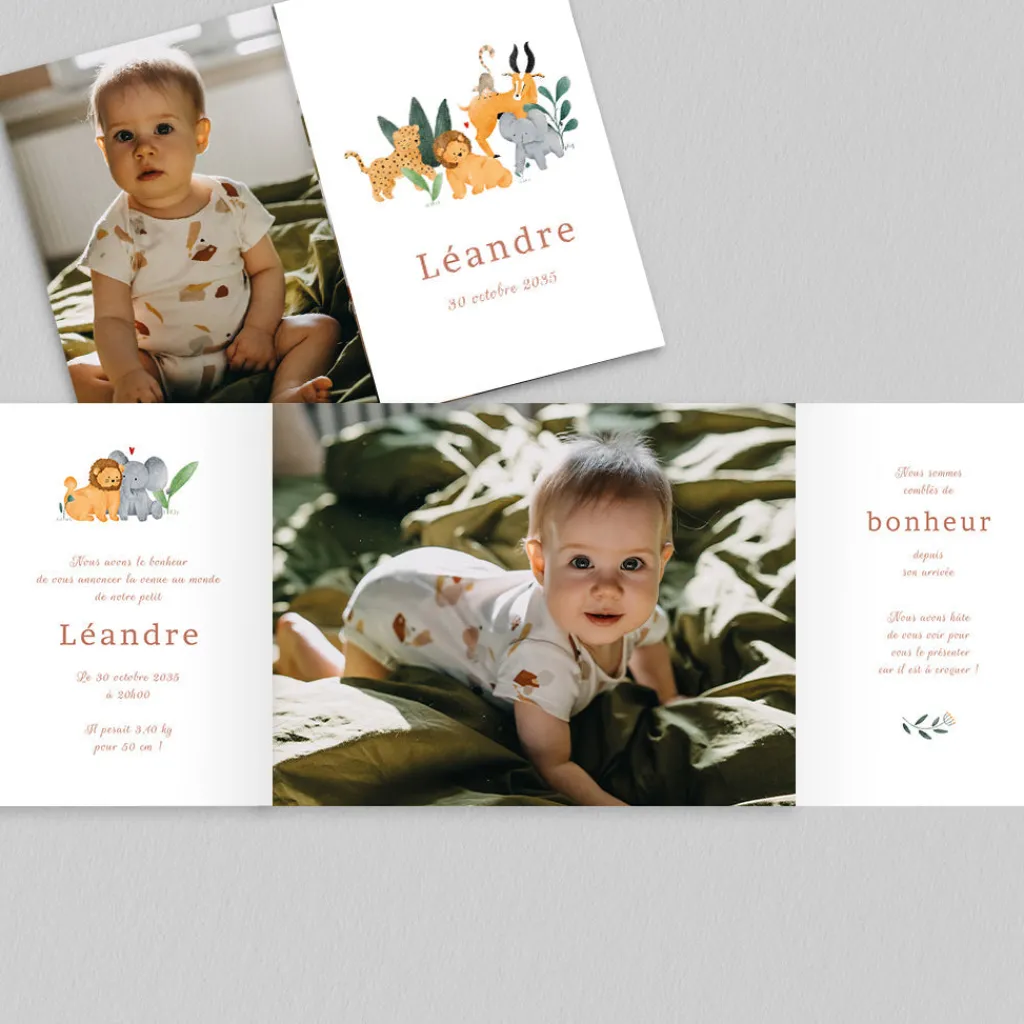Faire-part Naissance Animaux | Créations En Collaboration^Planet cards Bébé de la Savane