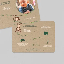 Faire-part Baptême Civil^Planet cards Bébé Singe Jungle