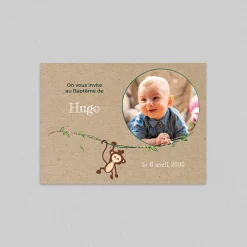 Faire-part Baptême Civil^Planet cards Bébé Singe Jungle