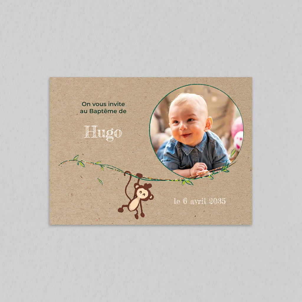 Faire-part Baptême Civil^Planet cards Bébé Singe Jungle
