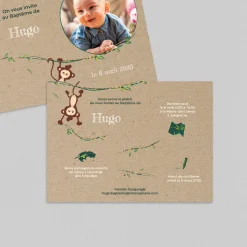 Faire-part Baptême Civil^Planet cards Bébé Singe Jungle