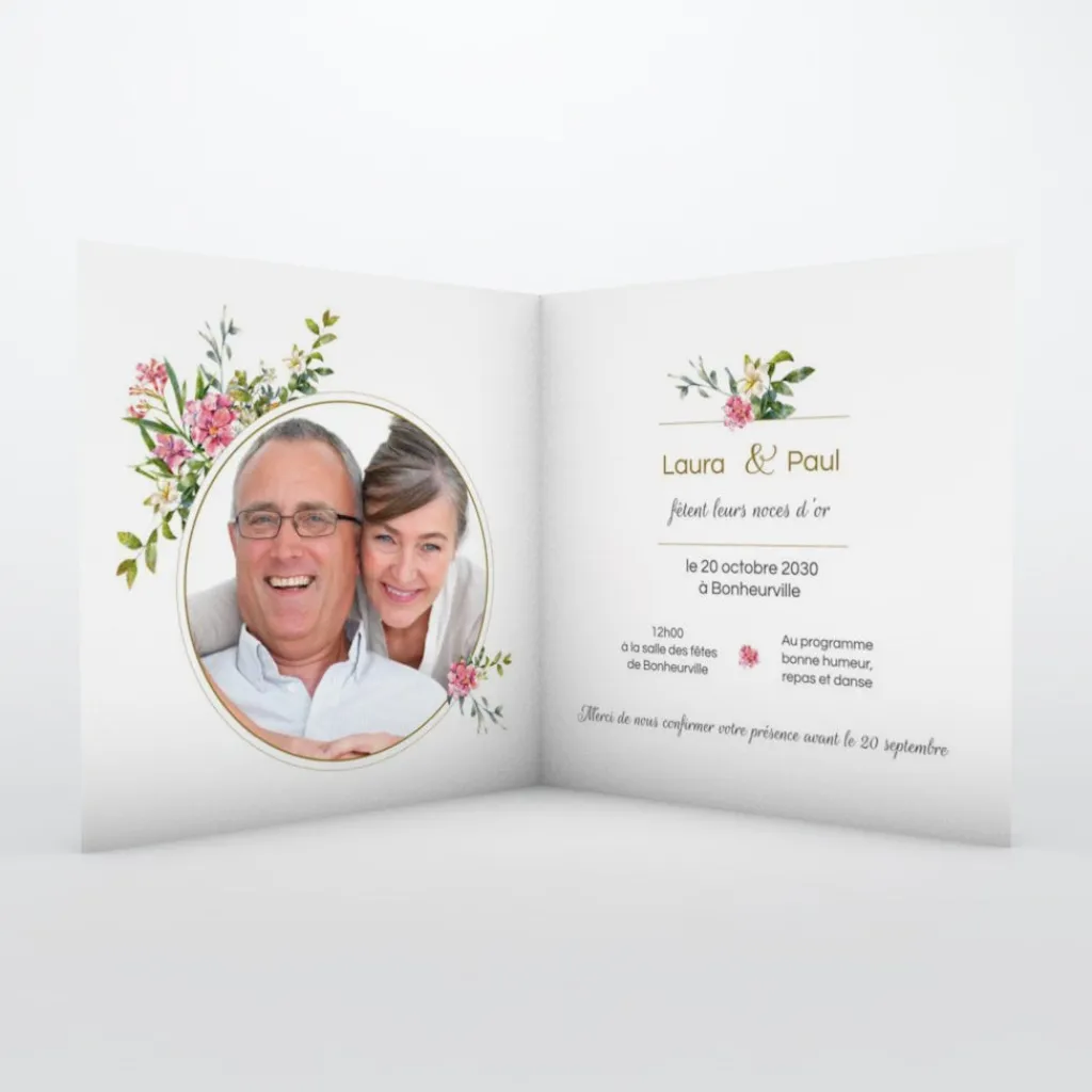 Carte Invitation Noces D'or | Carte Invitation Noces D'or^Planet cards Belle Couronne Nature