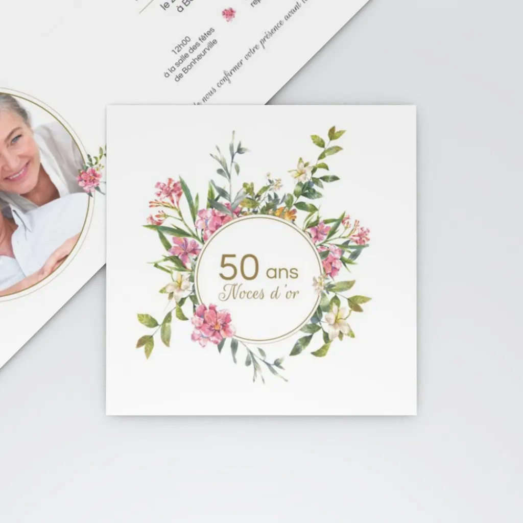 Carte Invitation Noces D'or | Carte Invitation Noces D'or^Planet cards Belle Couronne Nature