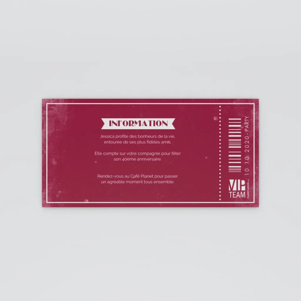 Carte Invitation Anniversaire Adulte Vintage^Planet cards Billet VIP