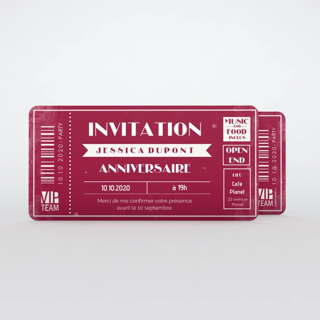 Carte Invitation Anniversaire Adulte Vintage^Planet cards Billet VIP