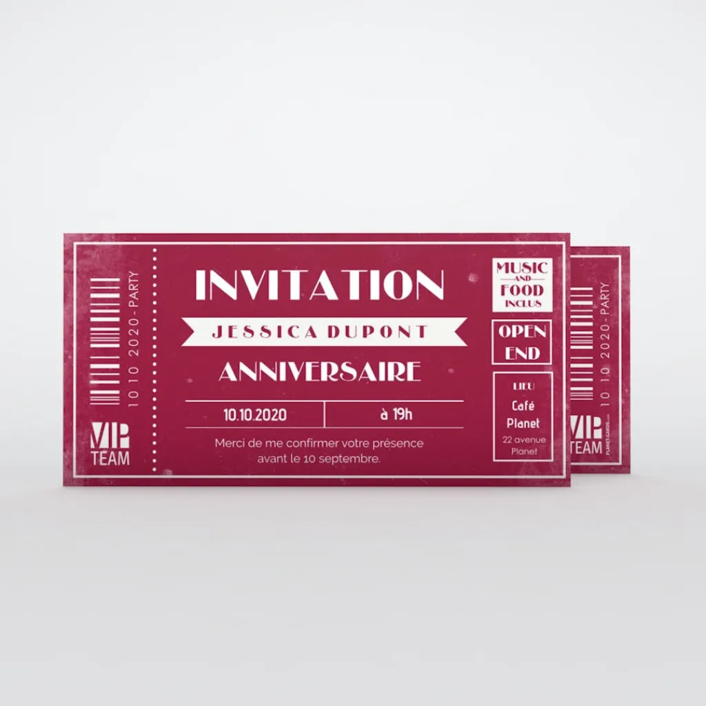 Carte Invitation Anniversaire Adulte Vintage^Planet cards Billet VIP