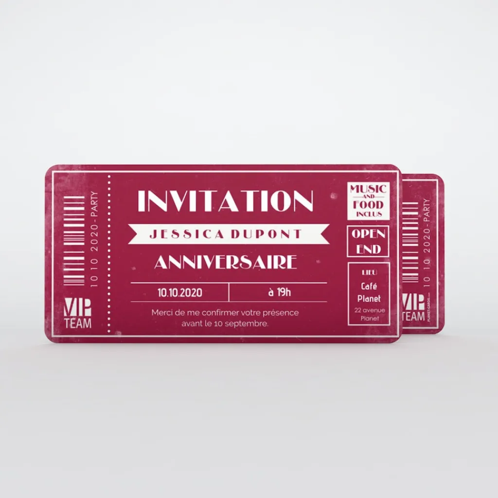 Carte Invitation Anniversaire Adulte Vintage^Planet cards Billet VIP