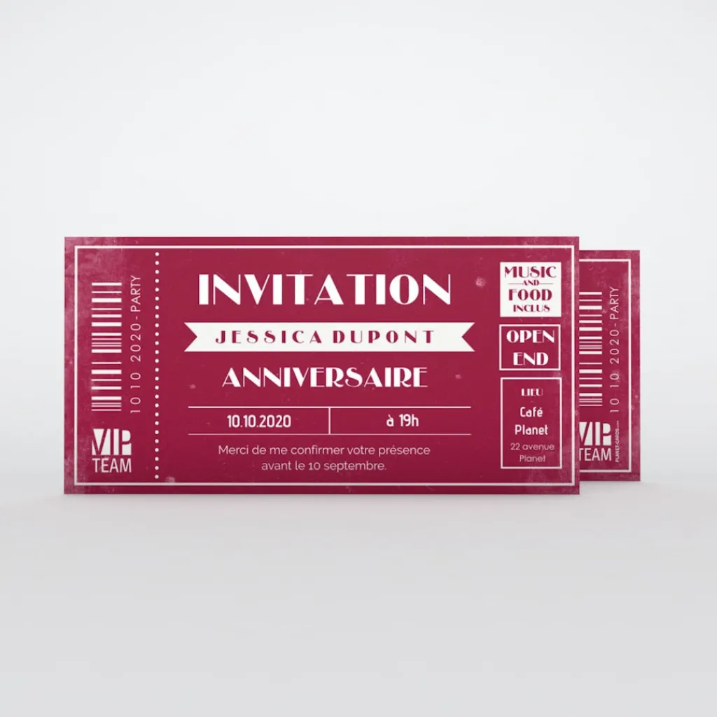 Carte Invitation Anniversaire Adulte Vintage^Planet cards Billet VIP