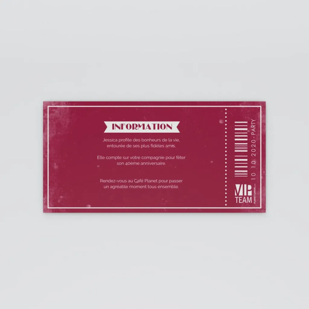 Carte Invitation Anniversaire Adulte Vintage^Planet cards Billet VIP