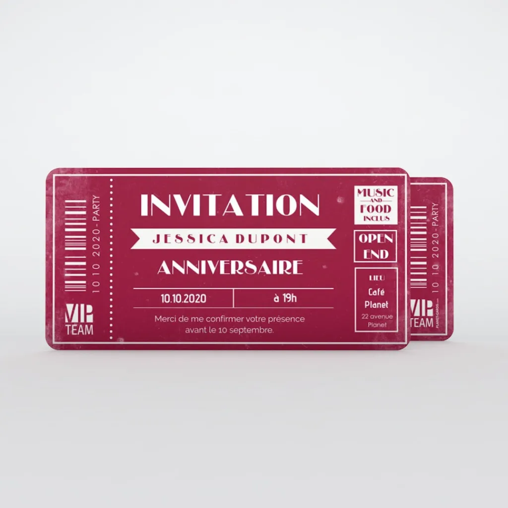 Carte Invitation Anniversaire Adulte Vintage^Planet cards Billet VIP