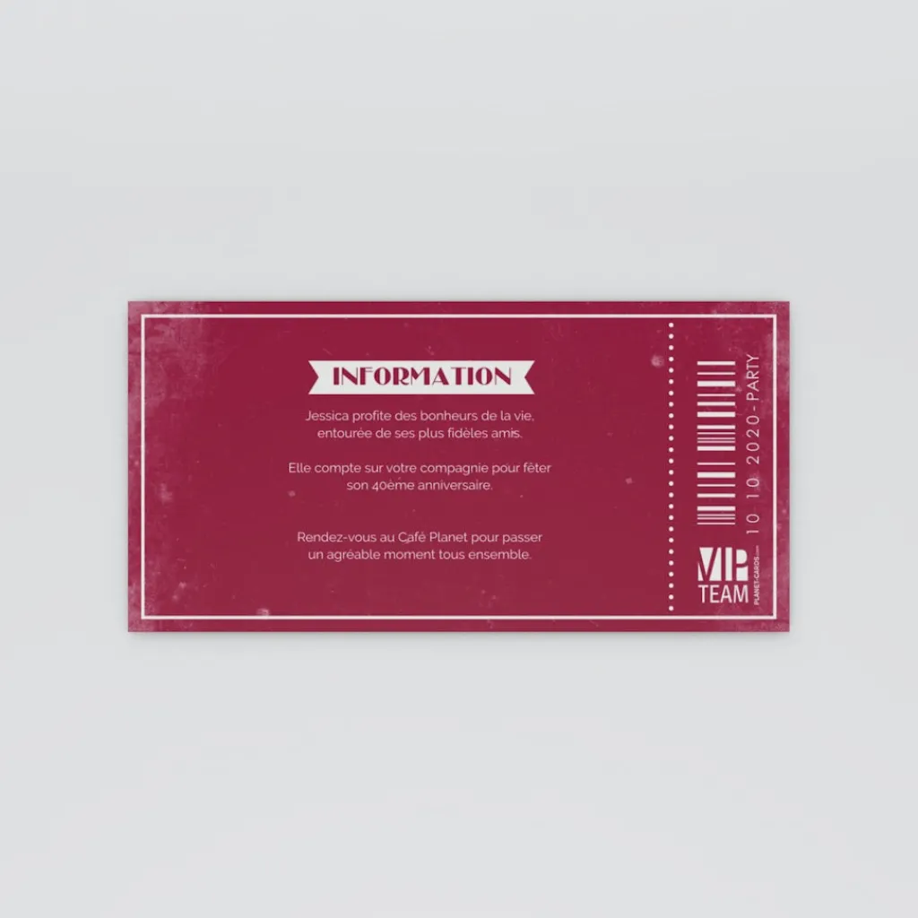 Carte Invitation Anniversaire Adulte Vintage^Planet cards Billet VIP