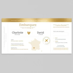 Faire-part Mariage Original^Planet cards Billet Voyage Or