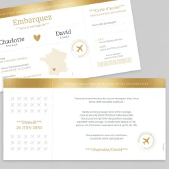 Faire-part Mariage Original^Planet cards Billet Voyage Or