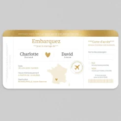 Faire-part Mariage Original^Planet cards Billet Voyage Or