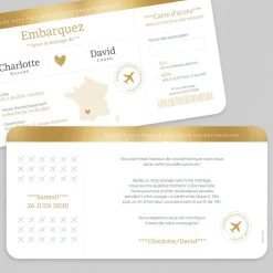 Faire-part Mariage Original^Planet cards Billet Voyage Or