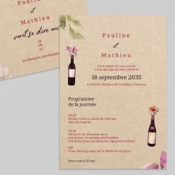 Faire-part Mariage Champêtre^Planet cards Bouteilles de Vin Suspendues