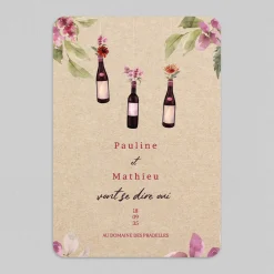 Faire-part Mariage Champêtre^Planet cards Bouteilles de Vin Suspendues
