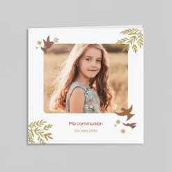 Faire-part Communion^Planet cards Branches et Colombes Fille