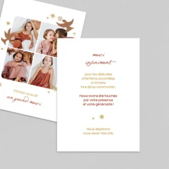 Carte Remerciement Communion^Planet cards Branches et Colombes Fille