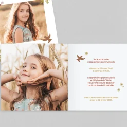 Faire-part Communion^Planet cards Branches et Colombes Fille
