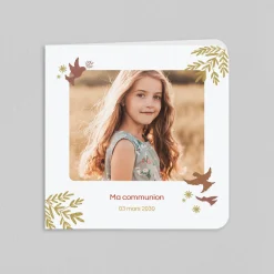 Faire-part Communion^Planet cards Branches et Colombes Fille