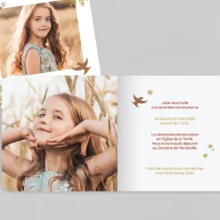 Faire-part Communion^Planet cards Branches et Colombes Fille