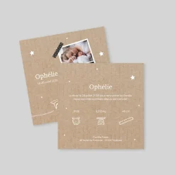 Faire-part Naissance Original | Faire-part Naissance Fille^Planet cards Carte d'identité Kraft et Etoiles