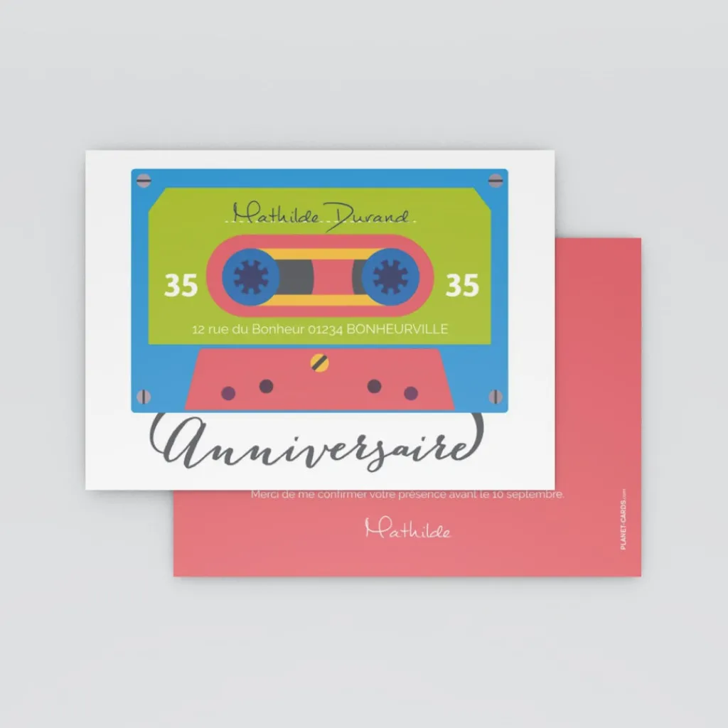 Carte Invitation Anniversaire Adulte Moderne | Carte Invitation Anniversaire Adulte Originale^Planet cards Cassette audio