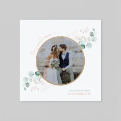Carte Remerciement Mariage Champêtre^Planet cards Cercle Bois et Eucalyptus Rose