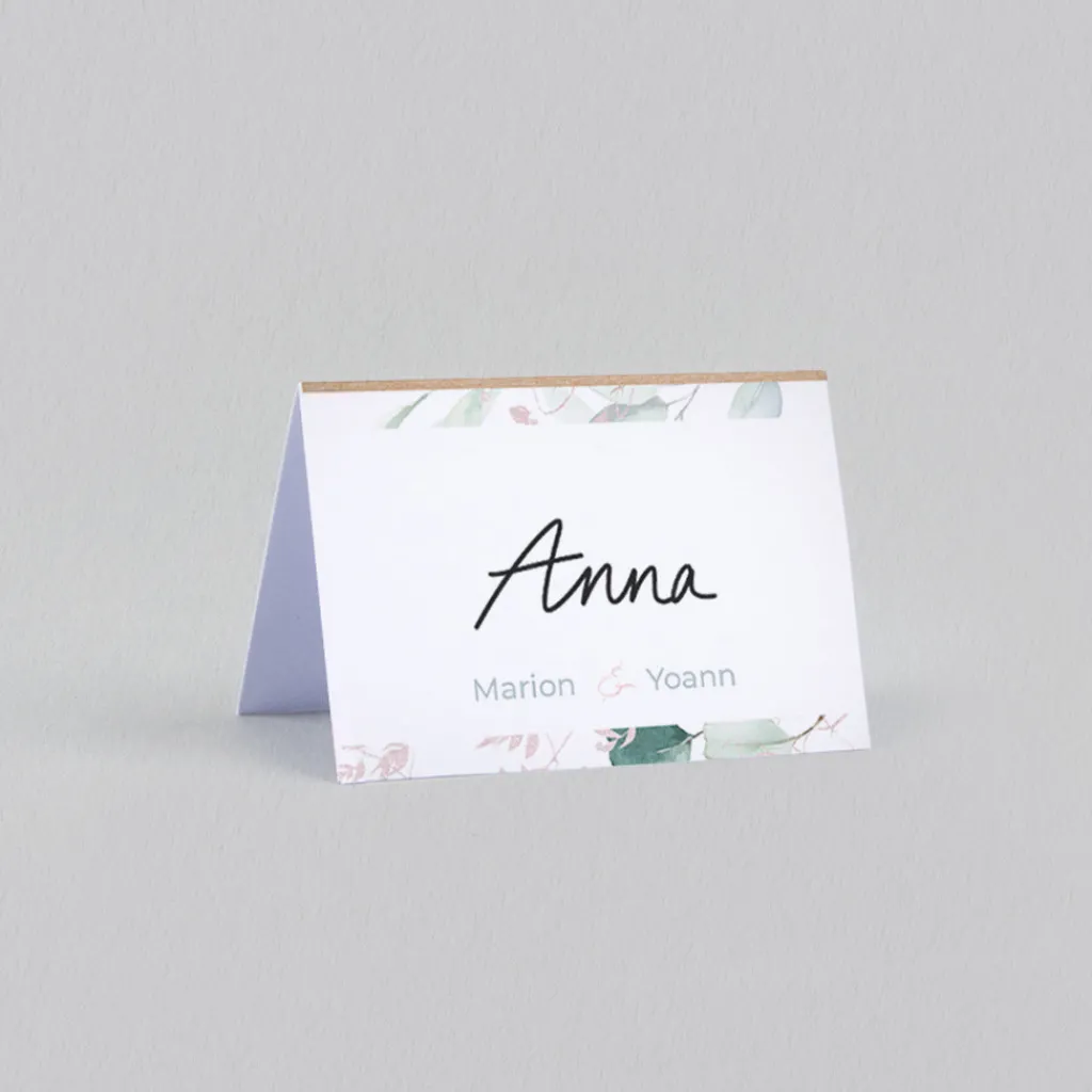 Marque-place Mariage^Planet cards Cercle Bois et Eucalyptus Rose