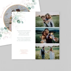 Carte Remerciement Mariage Champêtre^Planet cards Cercle Bois et Eucalyptus Rose