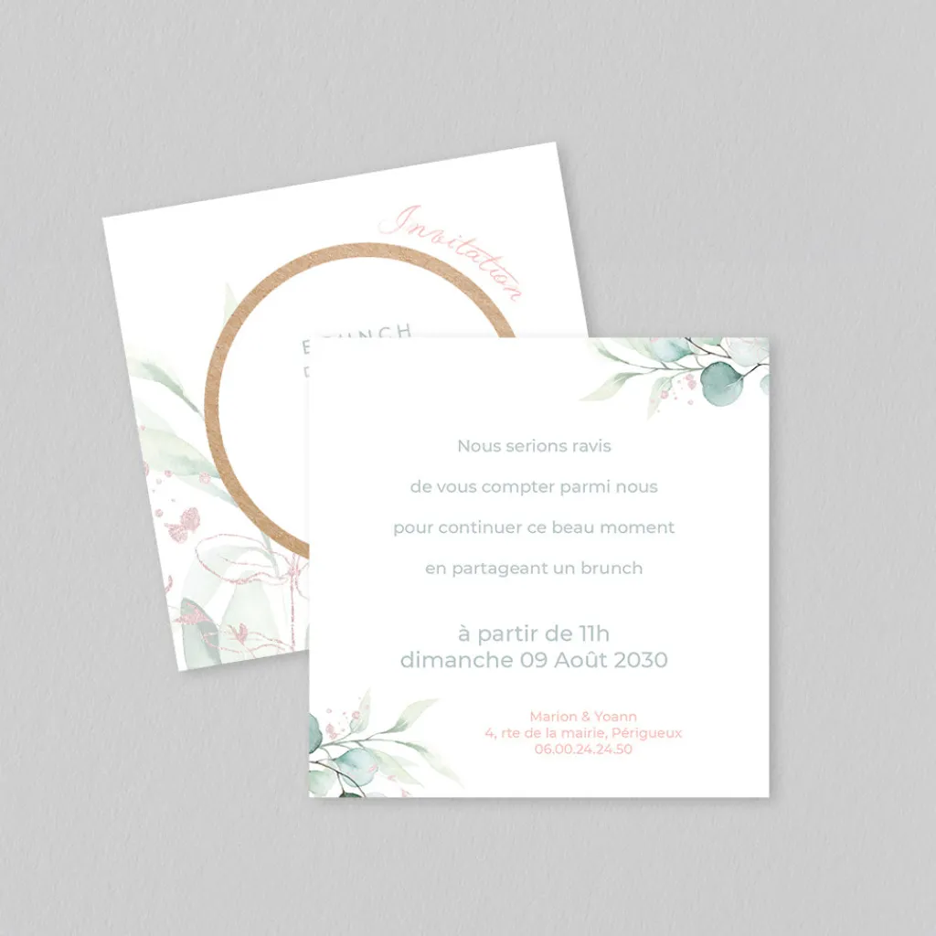 Carte D'invitation Mariage^Planet cards Cercle Bois et Eucalyptus Rose