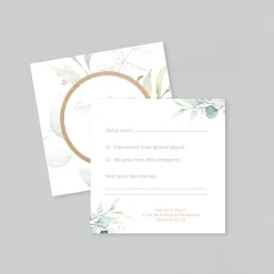 Coupon-réponse Mariage^Planet cards Cercle Bois et Eucalyptus Rose