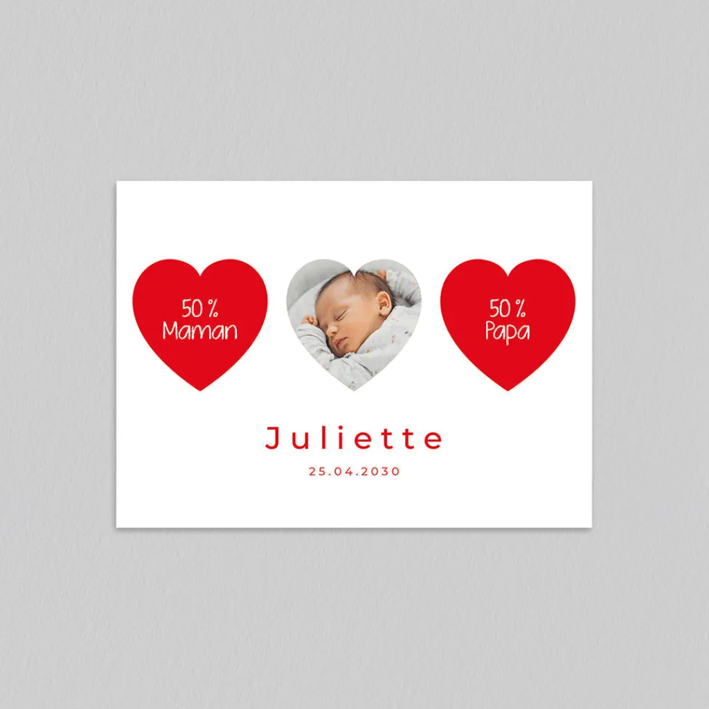 Faire-part Naissance Fille^Planet cards Coeur d'amour