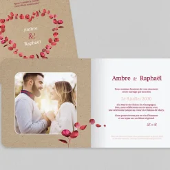 Faire-part Mariage Champêtre^Planet cards Coeur et Eucalyptus Rouge