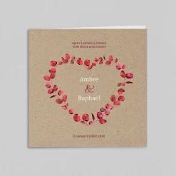 Faire-part Mariage Champêtre^Planet cards Coeur et Eucalyptus Rouge