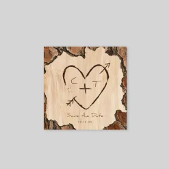 Save The Date^Planet cards Coeur gravé sur Bois