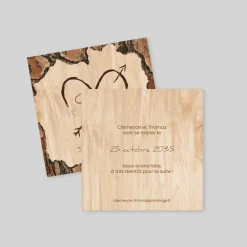 Save The Date^Planet cards Coeur gravé sur Bois